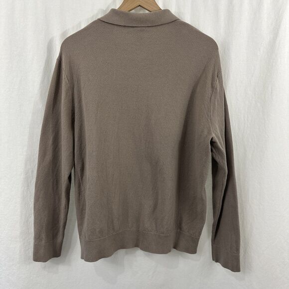 H&M Regular Fit Coupe Standard Brown Long Sleeve Polo Shirt Mens M Preppy - Picture 2 of 10